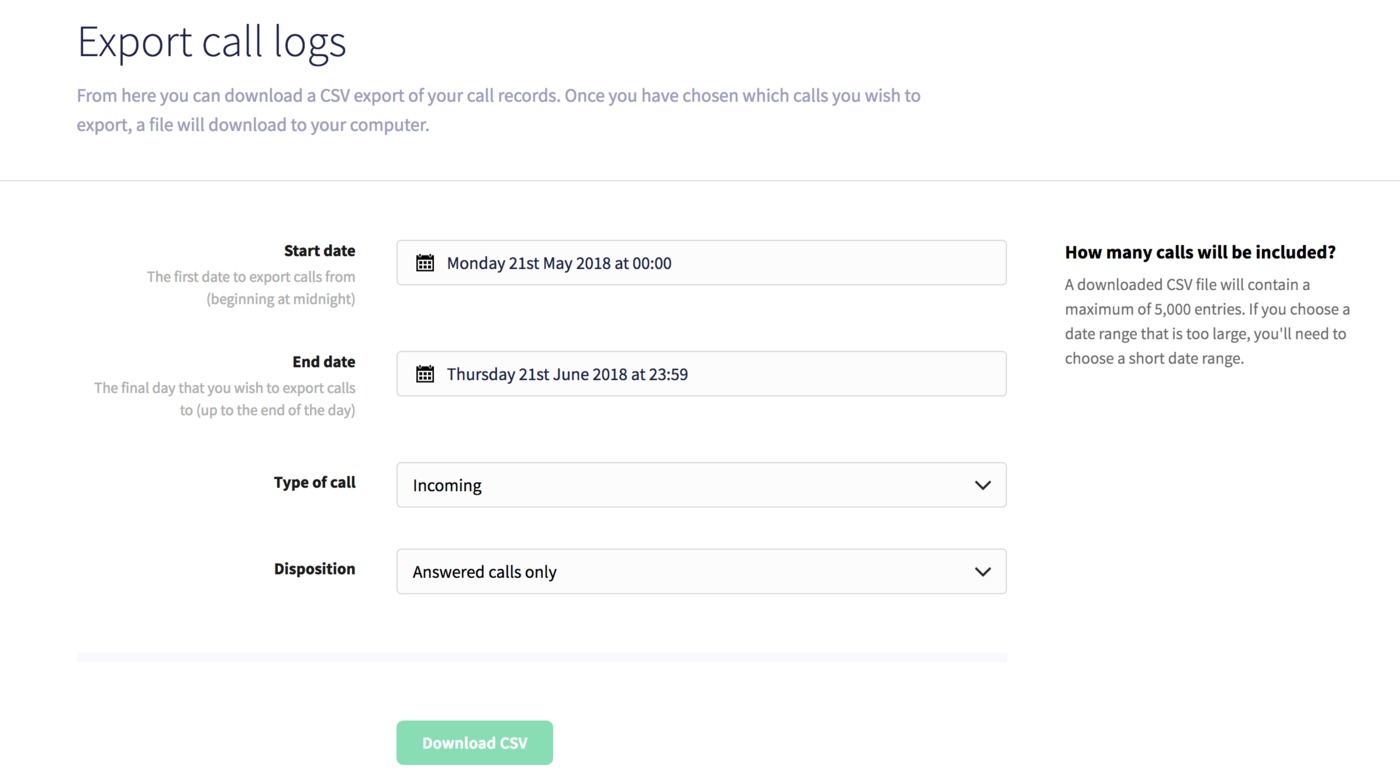 Call logs - CSV export