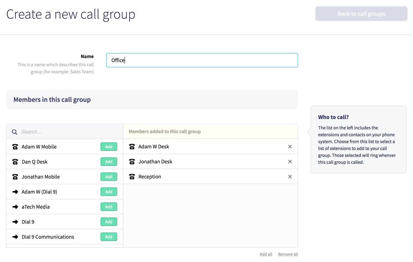 New Call Group