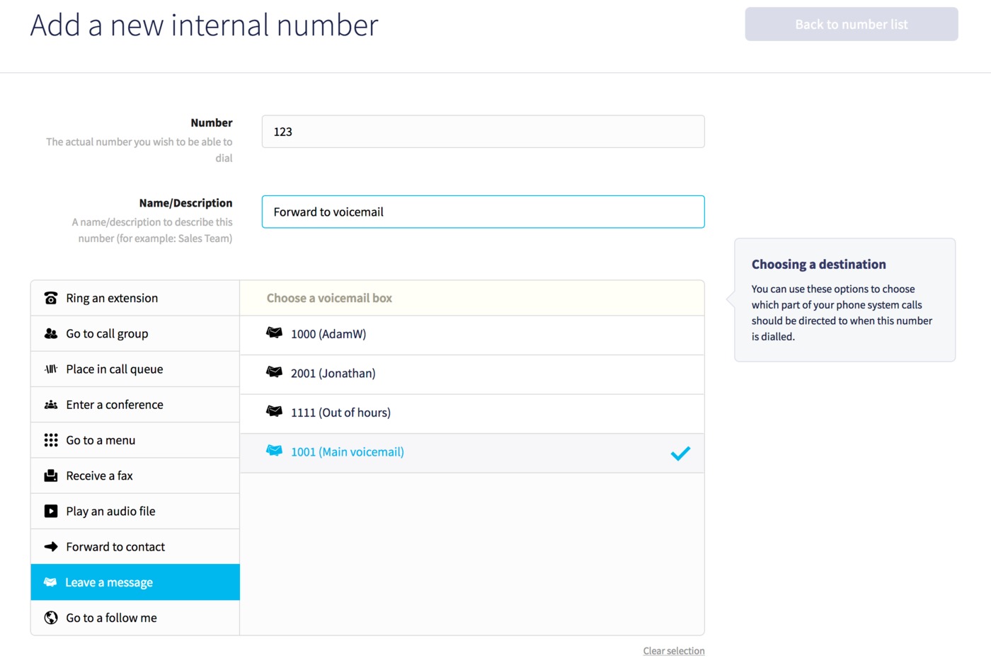 New internal number