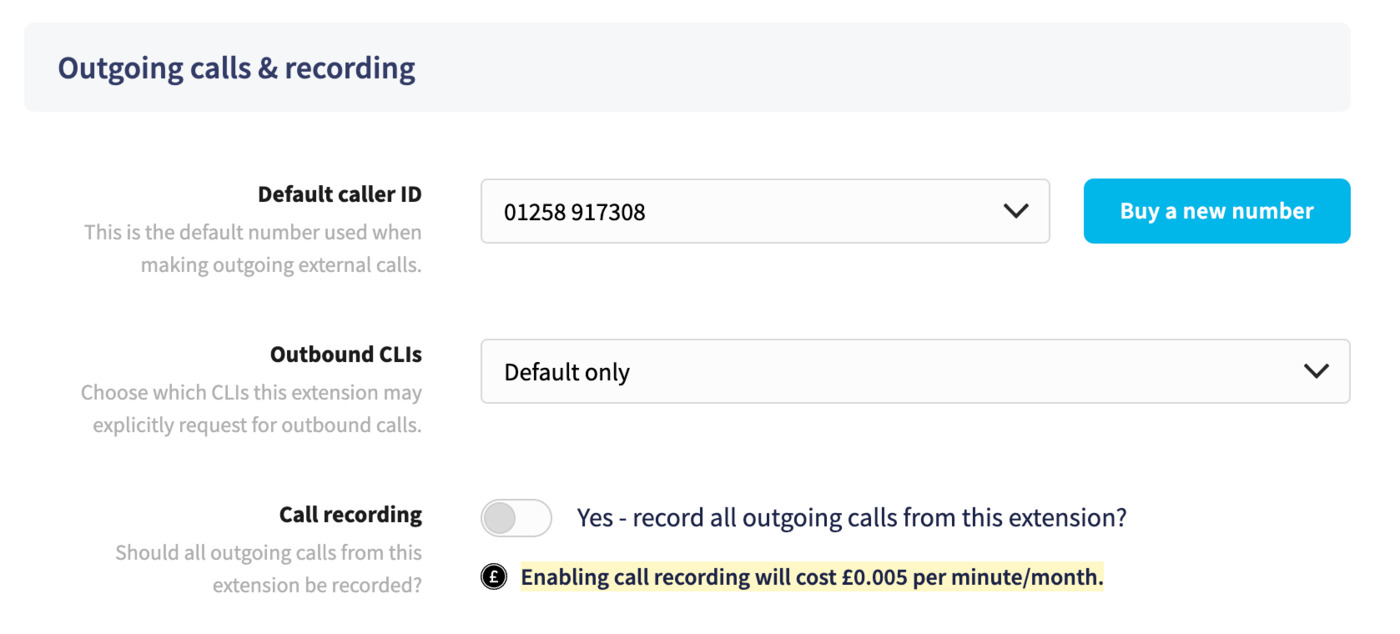 Extension details - outbound / recording