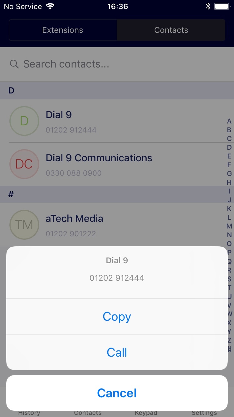 Dial 9 Phone - contacts dialog