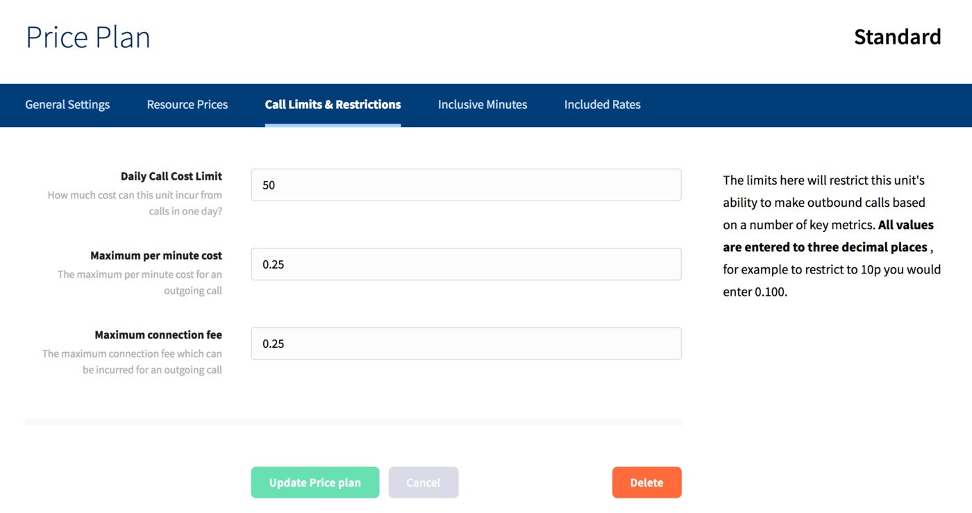 Price plan - call limits