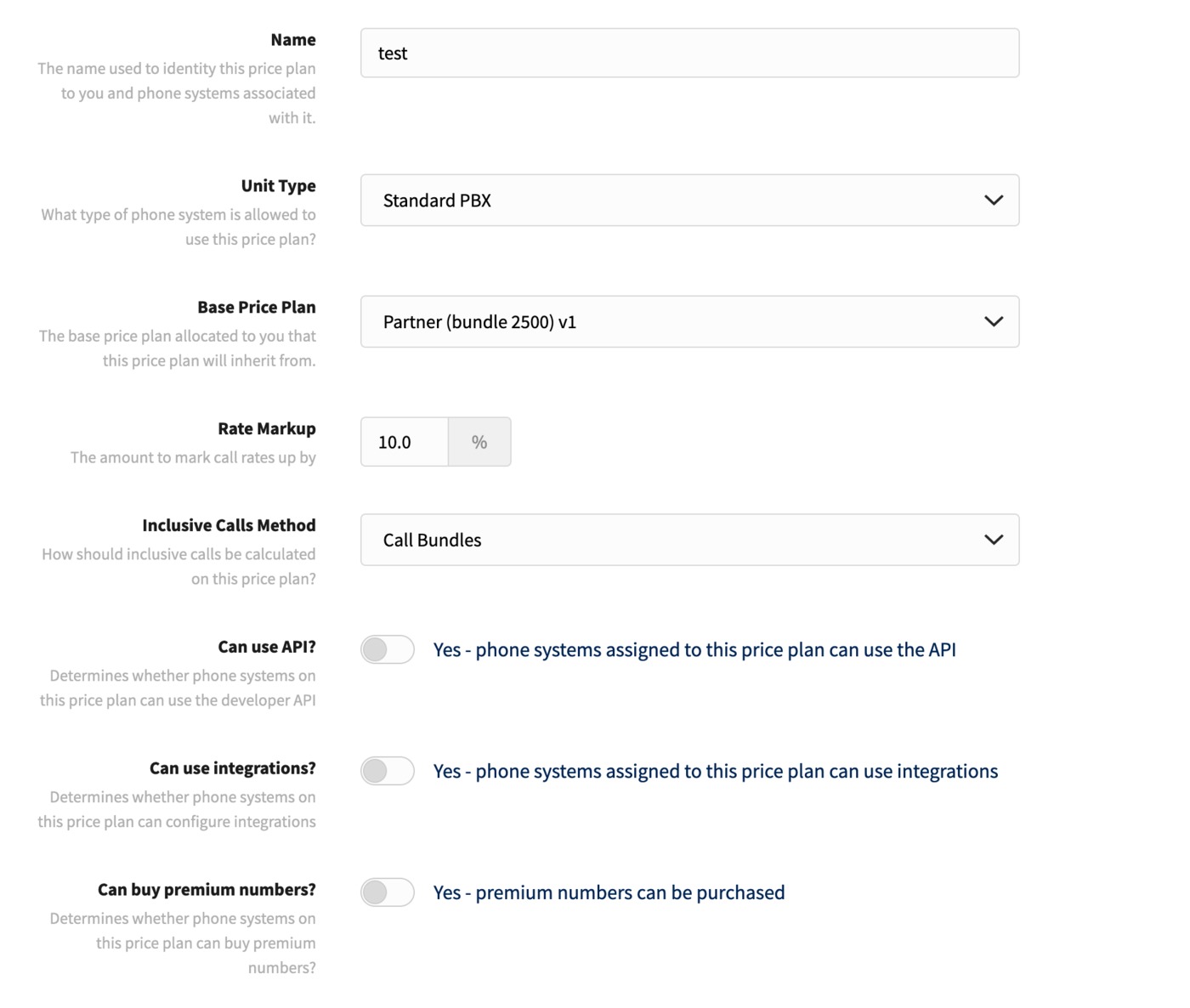 Price plan - general settings