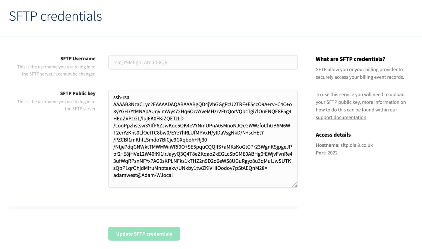 SFTP credentials