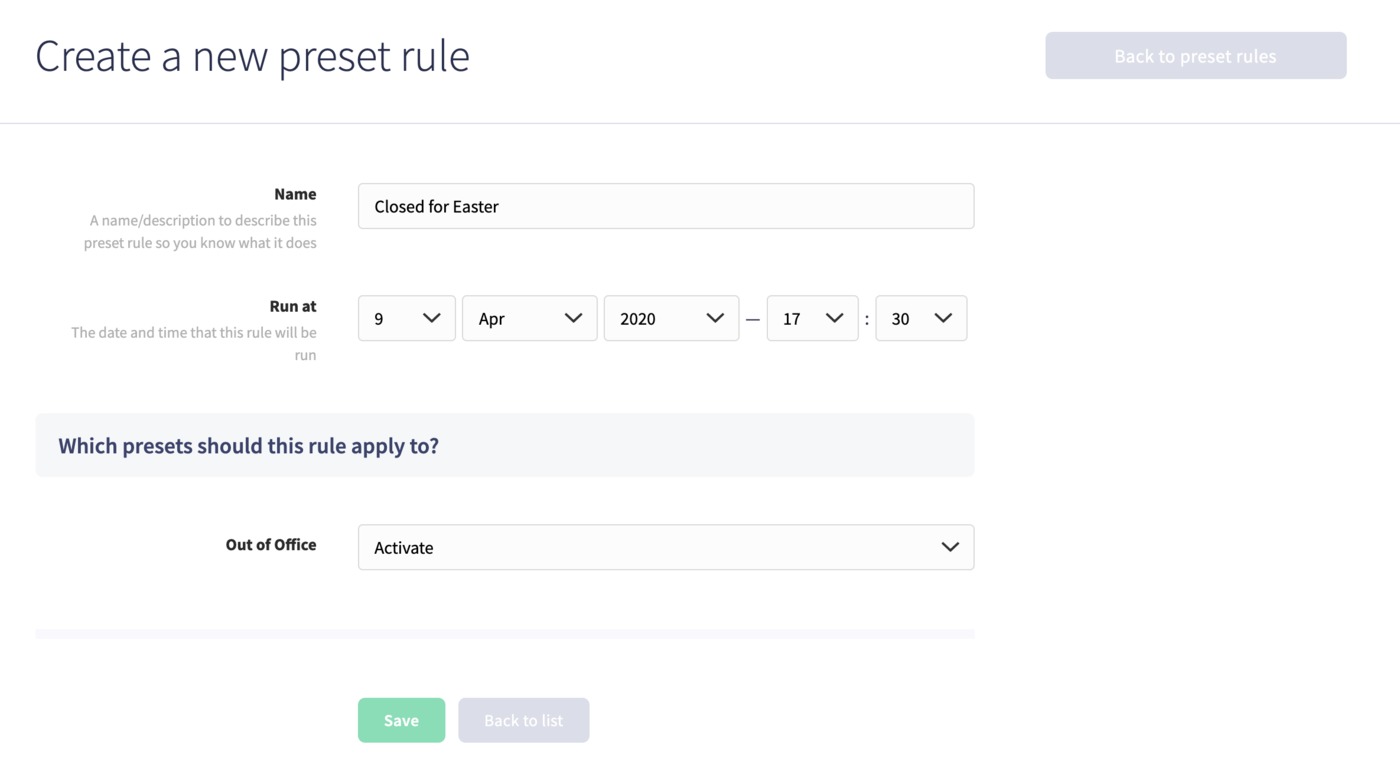 Creating a new Preset Rule