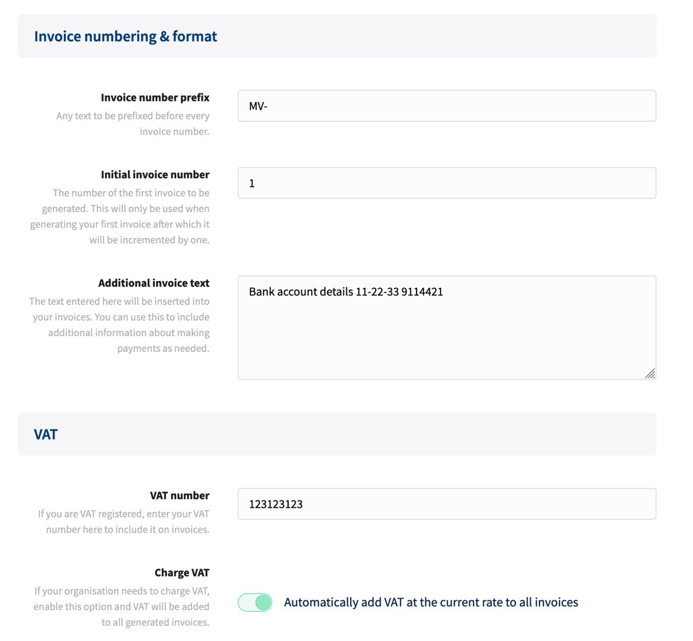 Invoicing - numbering and VAT