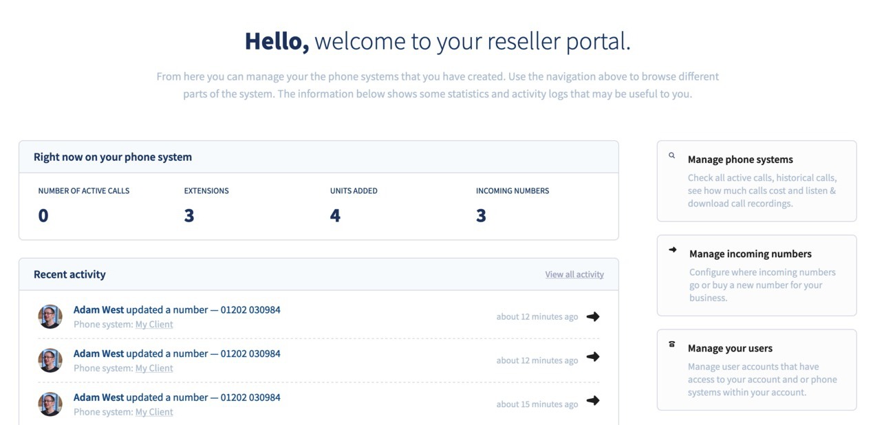 Reseller dashboard