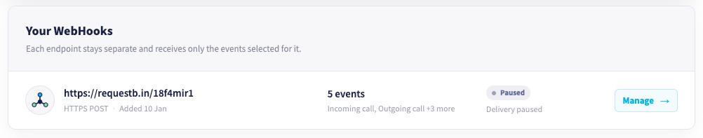 Webhooks list