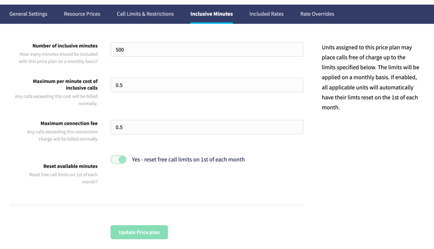 Price plan - inclusive minutes