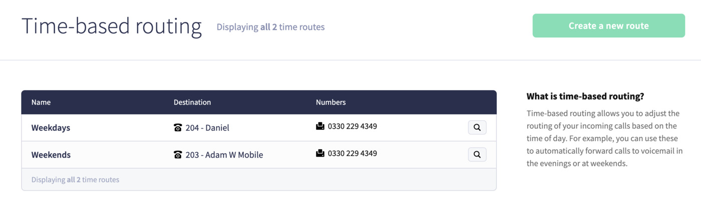 Time routes list