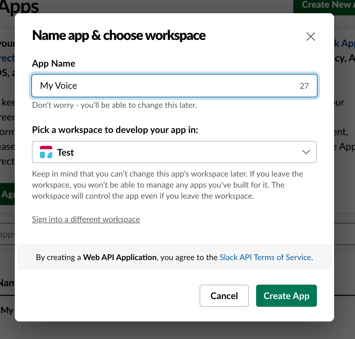 New Slack app