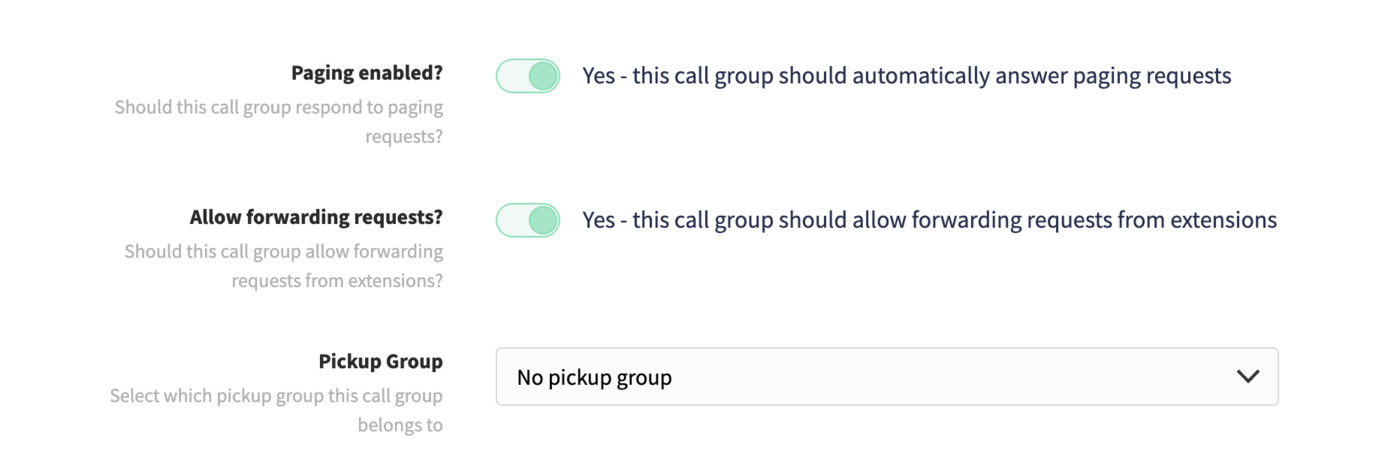 Edit call group - advanced