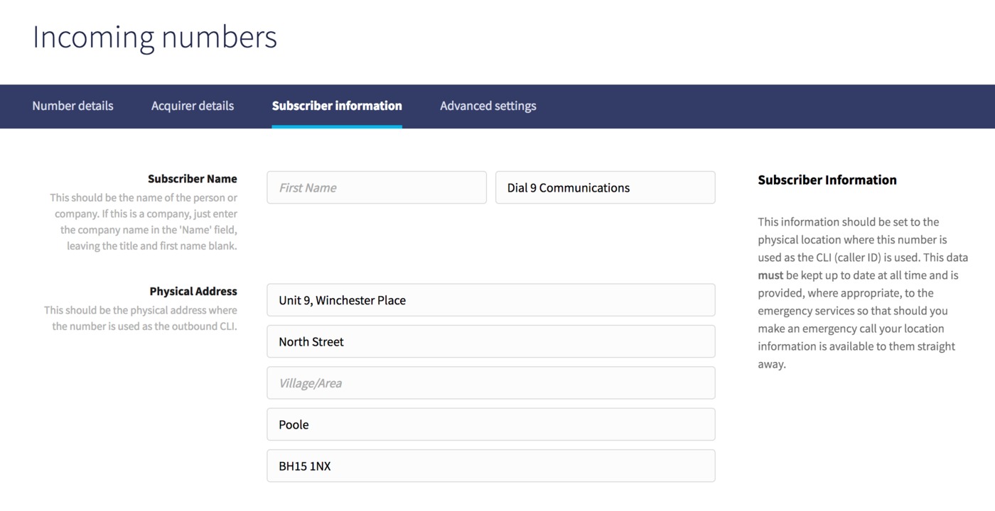 Subscriber information