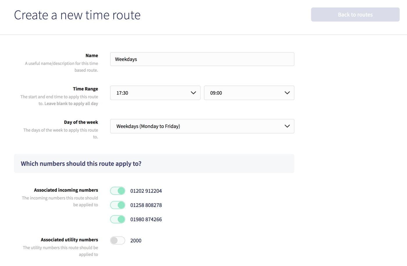 New time route configuration