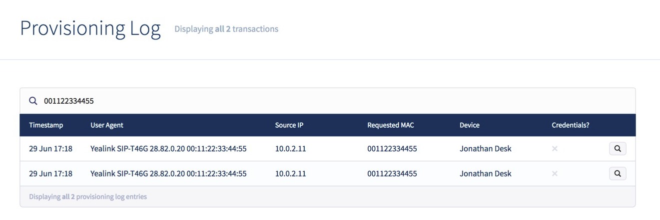 Provisioning Log