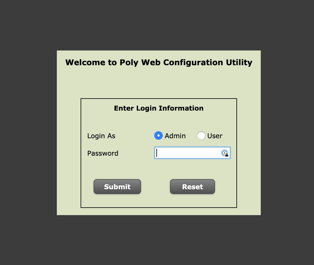 Polycom Login Screen